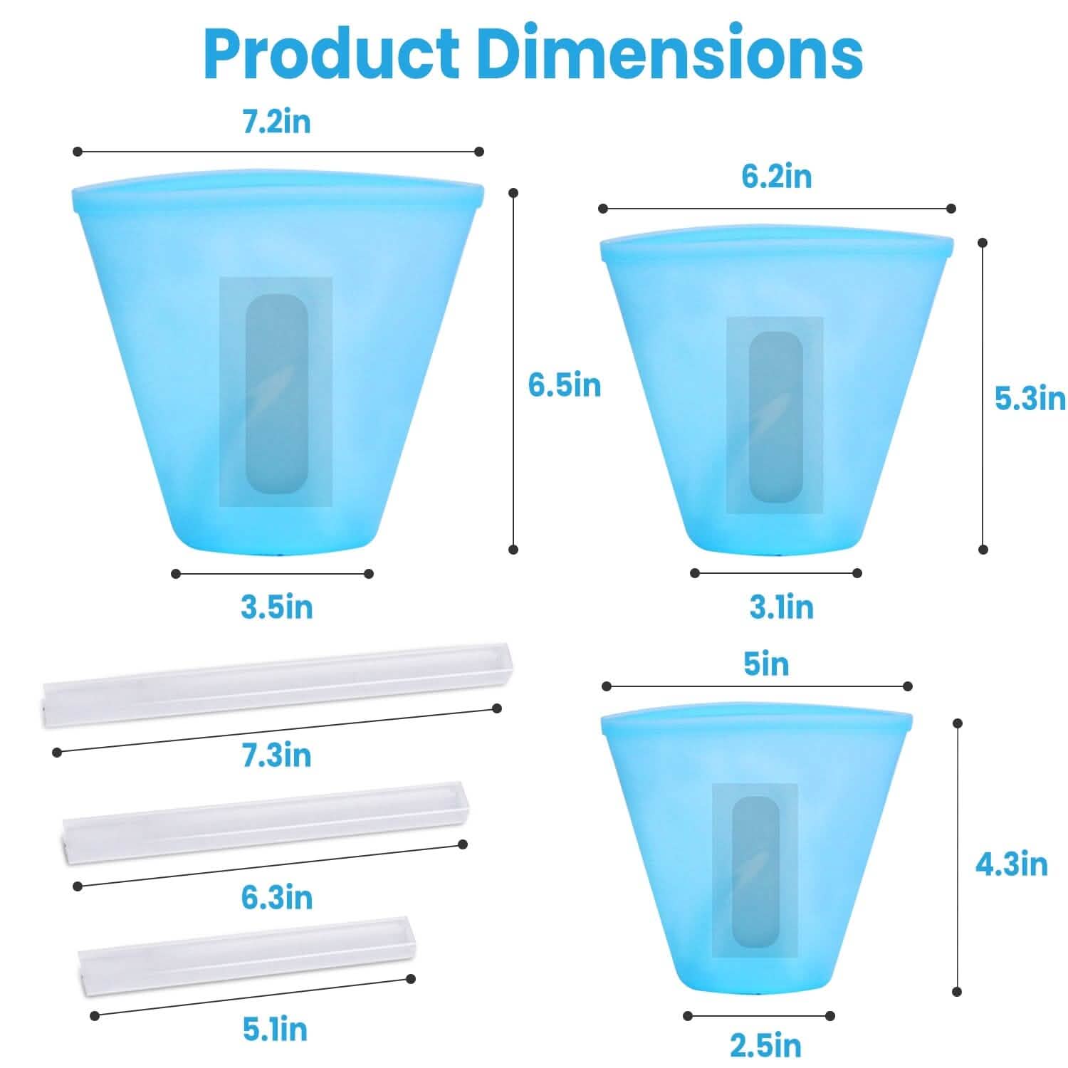 3 pièces : Sacs de conservation alimentaires en silicone réutilisables et étanches avec 3 fermetures