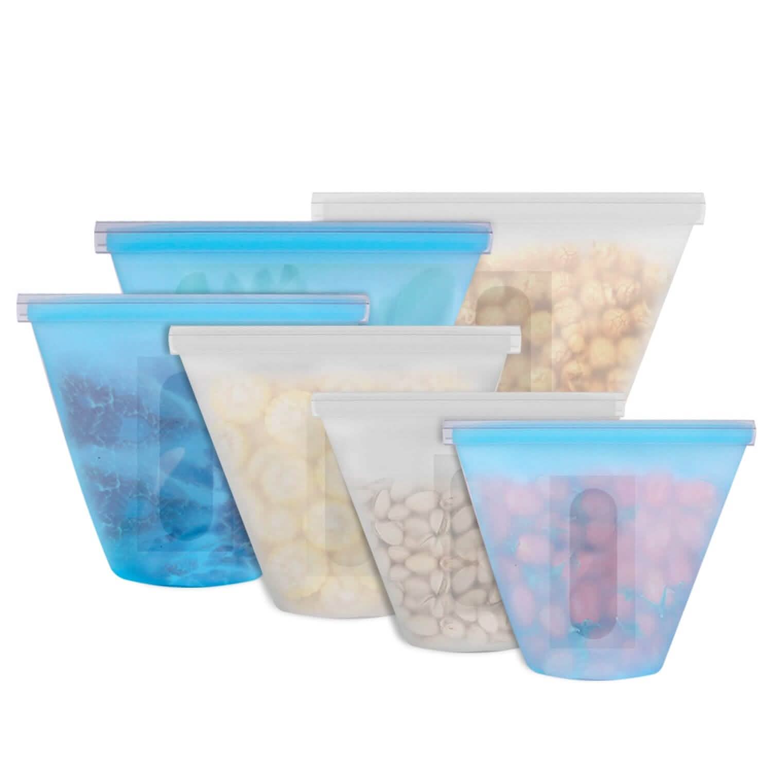 3 pièces : Sacs de conservation alimentaires en silicone réutilisables et étanches avec 3 fermetures