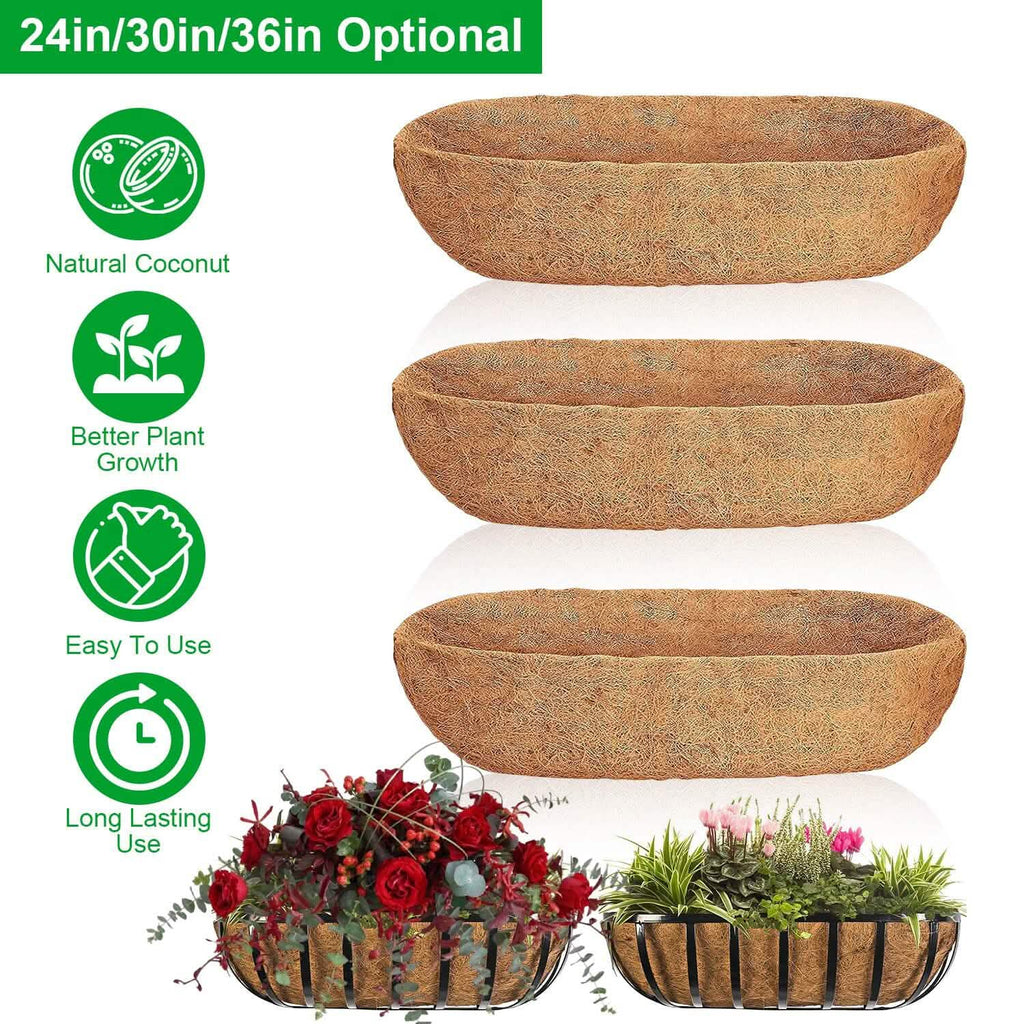 3 pièces : Jardinière demi-lune de remplacement en fibre de coco pour bac à fleurs