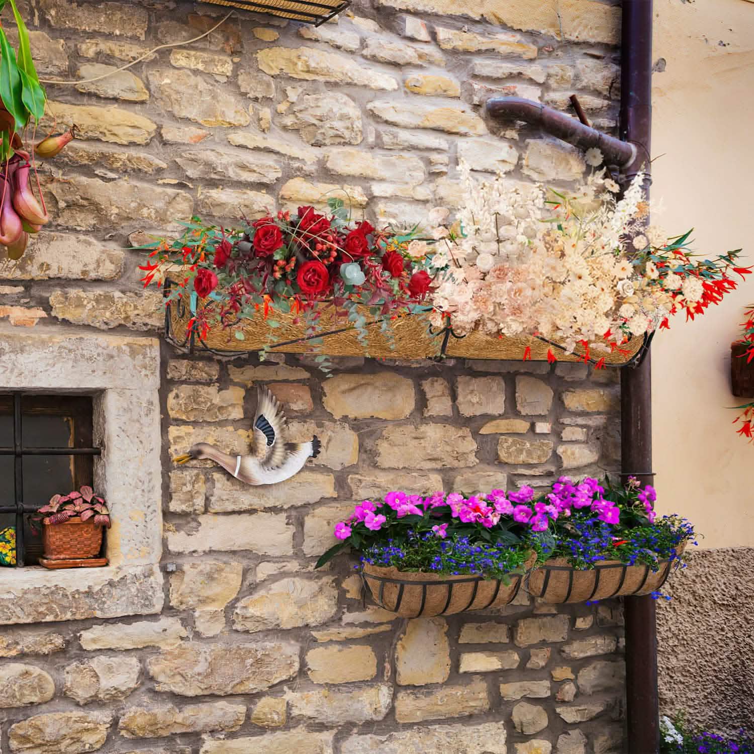 3 pièces : Jardinière demi-lune de remplacement en fibre de coco pour bac à fleurs