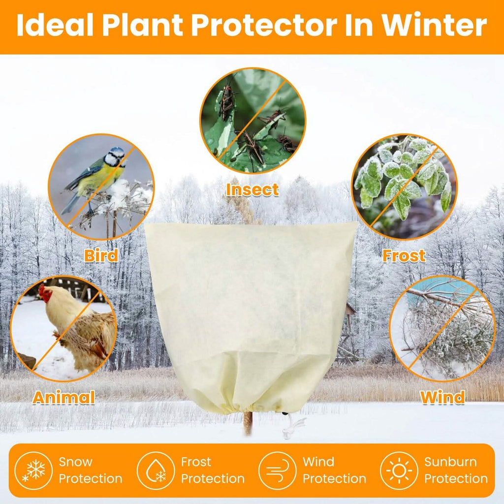 3 pièces : Housses de protection hivernale pour plantes avec cordon de serrage