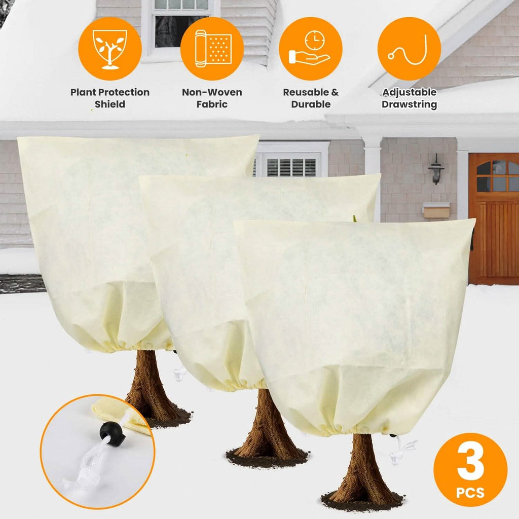 3 pièces : Housses de protection hivernale pour plantes avec cordon de serrage