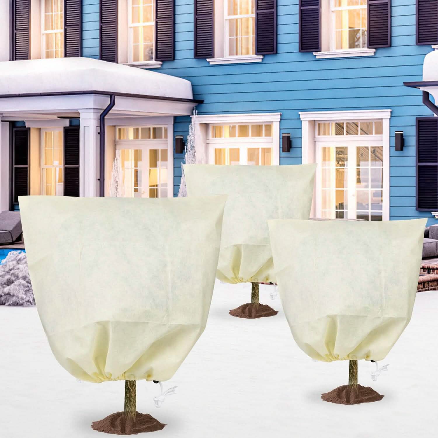 3 pièces : Housses de protection hivernale pour plantes avec cordon de serrage