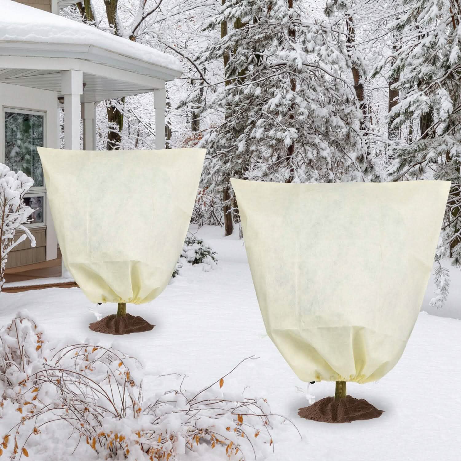 3 pièces : Housses de protection hivernale pour plantes avec cordon de serrage