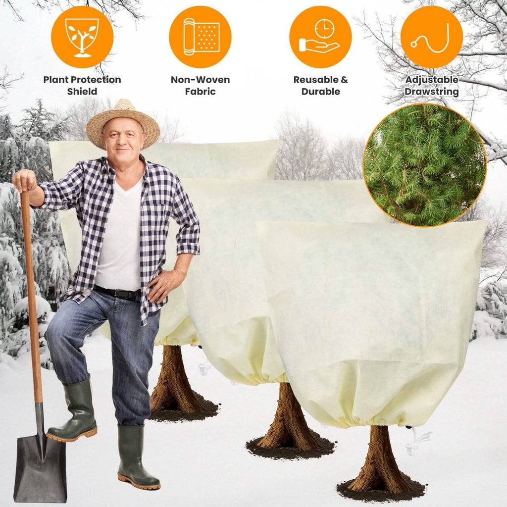 3 pièces : Housses de protection hivernale pour plantes avec cordon de serrage