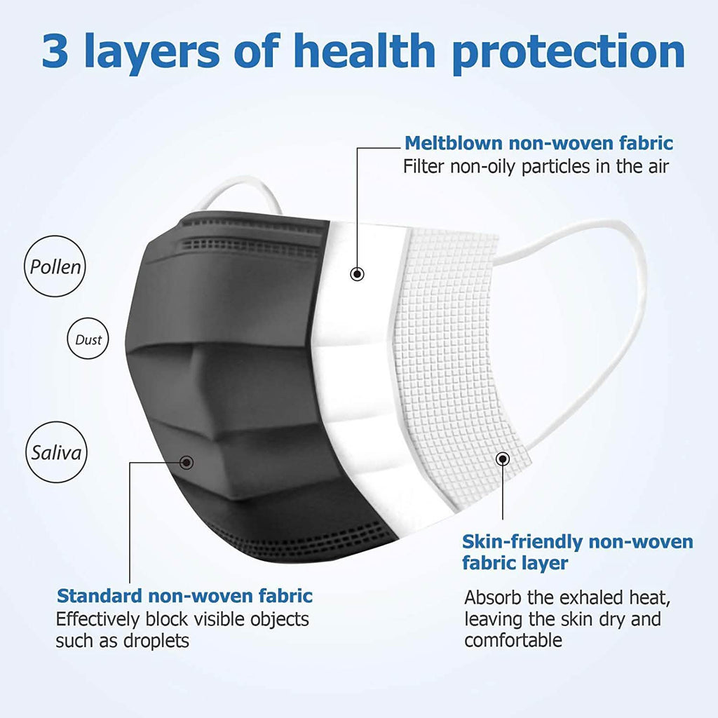 Masques jetables anti-poussière 3 plis non-tissés en forme de coupe avec boucle d'oreille élastique