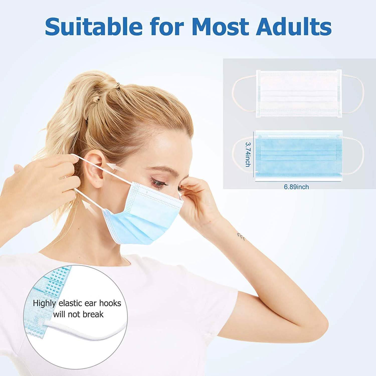Masques jetables anti-poussière 3 plis non-tissés en forme de coupe avec boucle d'oreille élastique