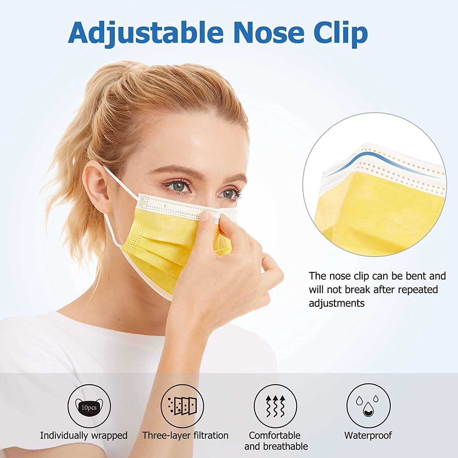 Masques jetables anti-poussière 3 plis non-tissés en forme de coupe avec boucle d'oreille élastique