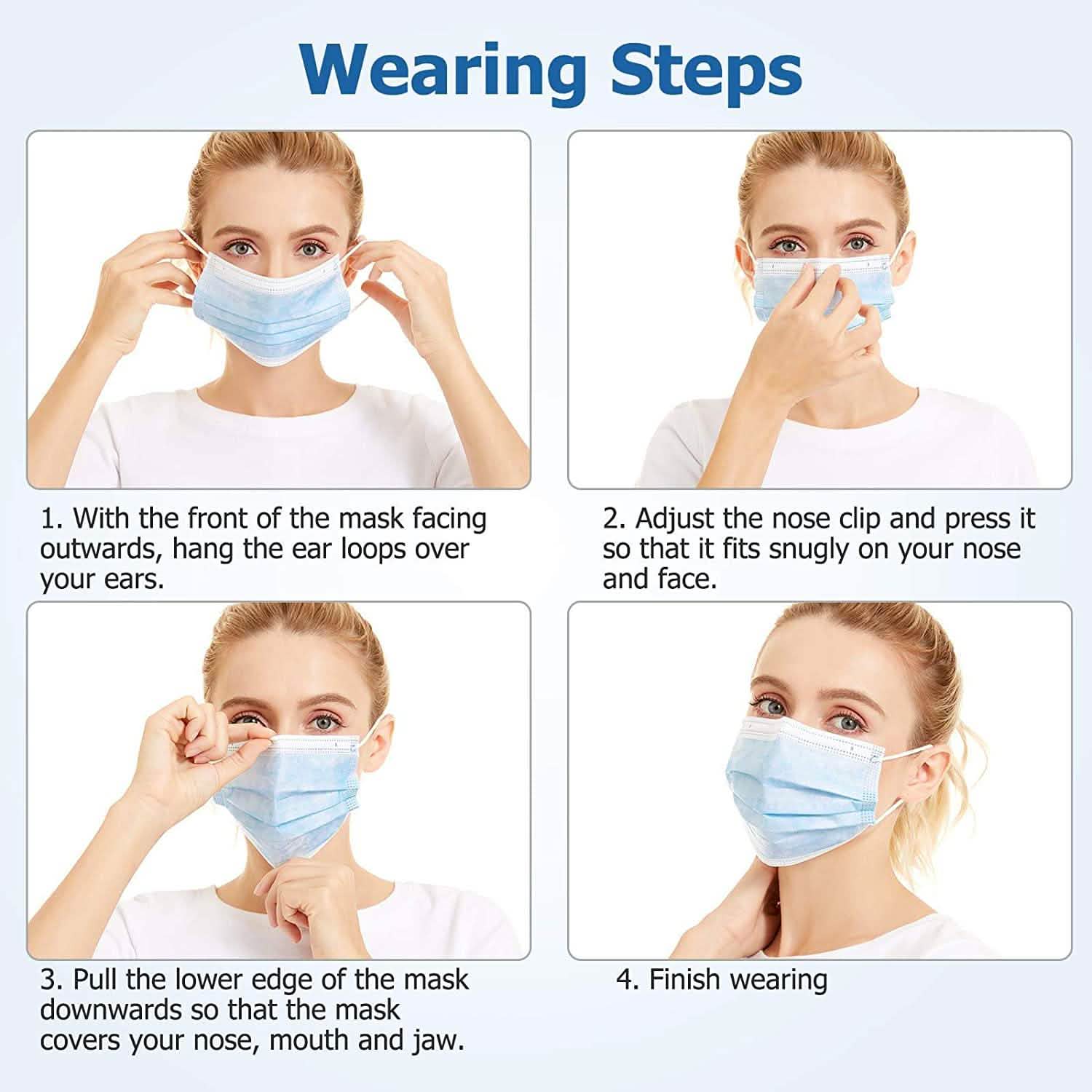 Masques jetables anti-poussière 3 plis non-tissés en forme de coupe avec boucle d'oreille élastique