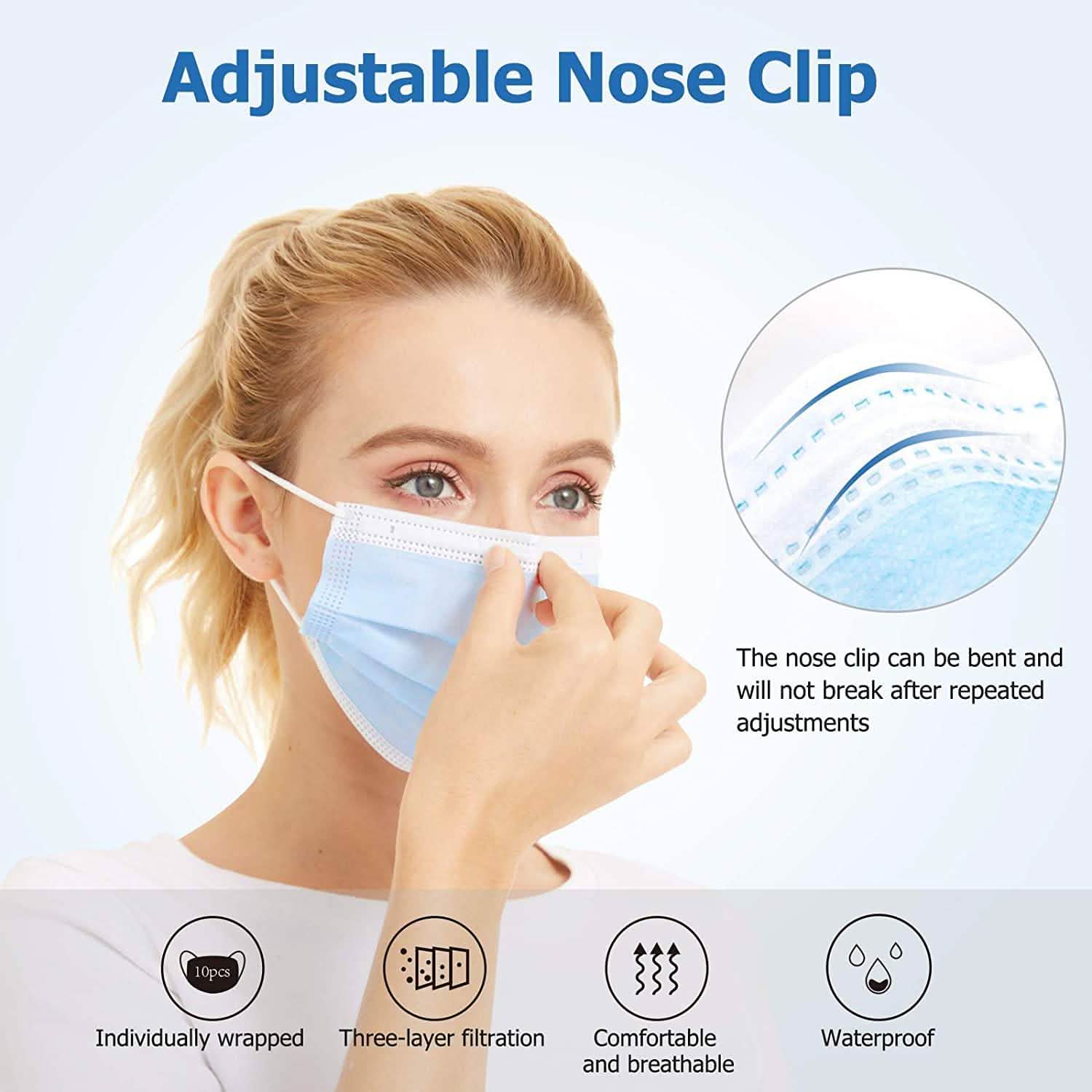 Masques jetables anti-poussière 3 plis non-tissés en forme de coupe avec boucle d'oreille élastique