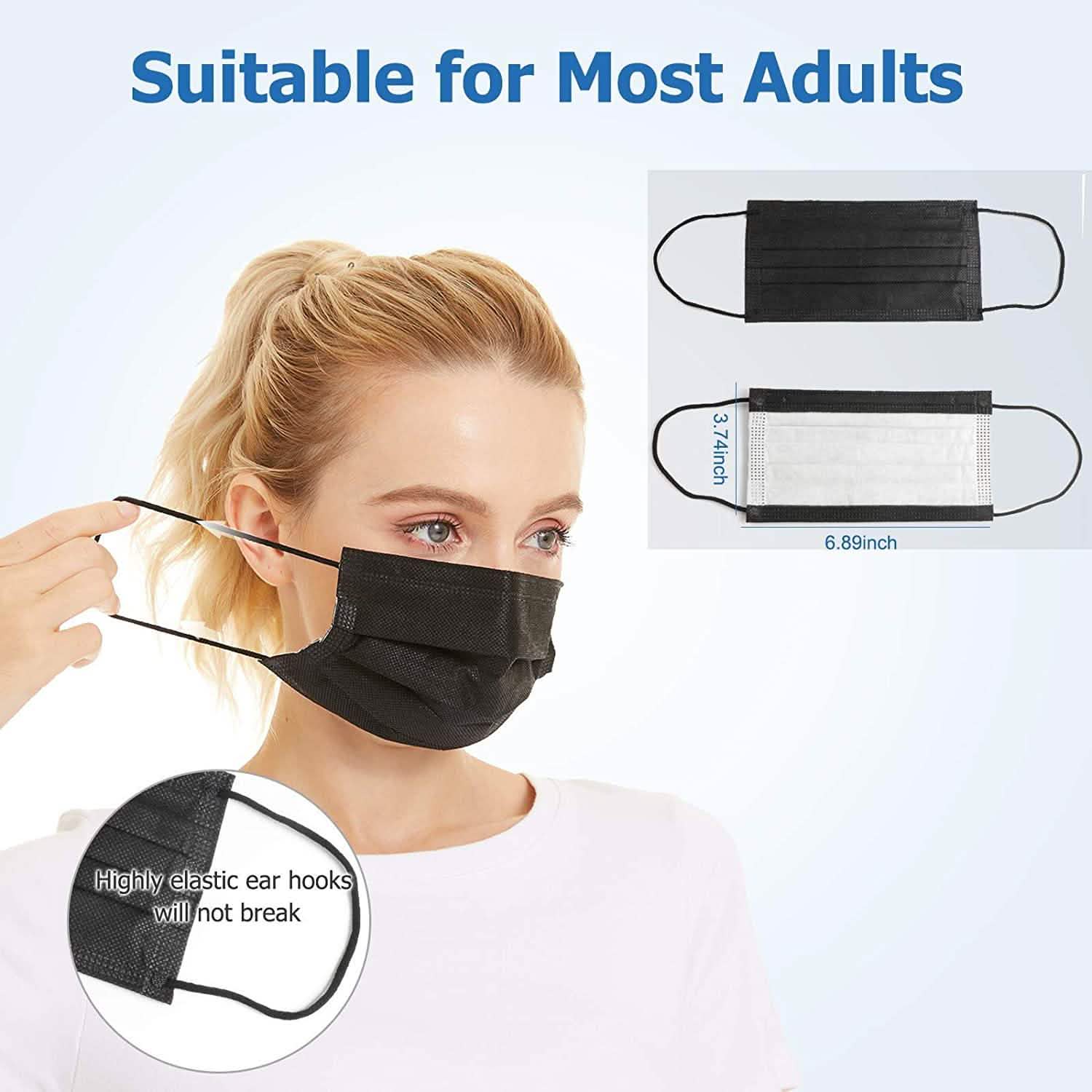 Masques jetables anti-poussière 3 plis non-tissés en forme de coupe avec boucle d'oreille élastique