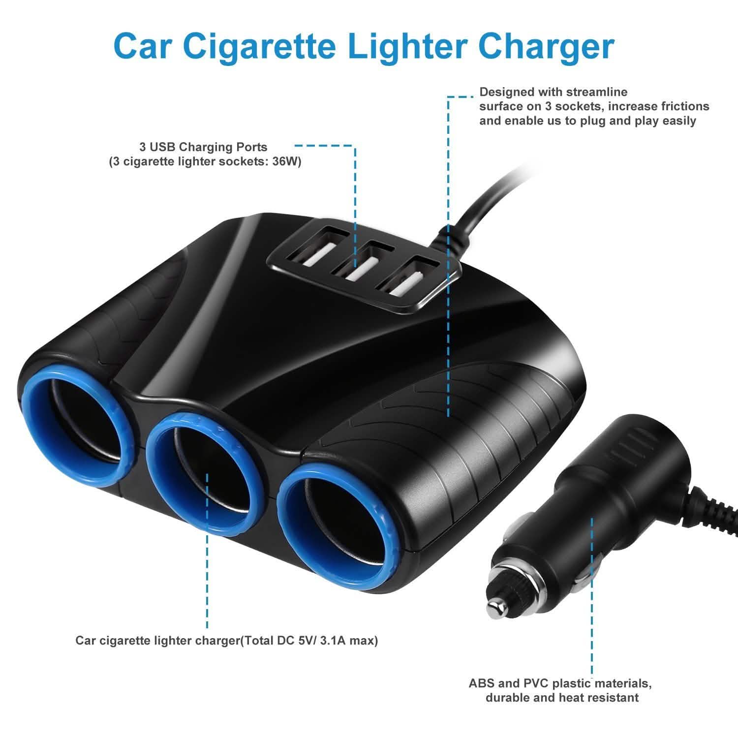 Répartiteur allume-cigare voiture 3 prises