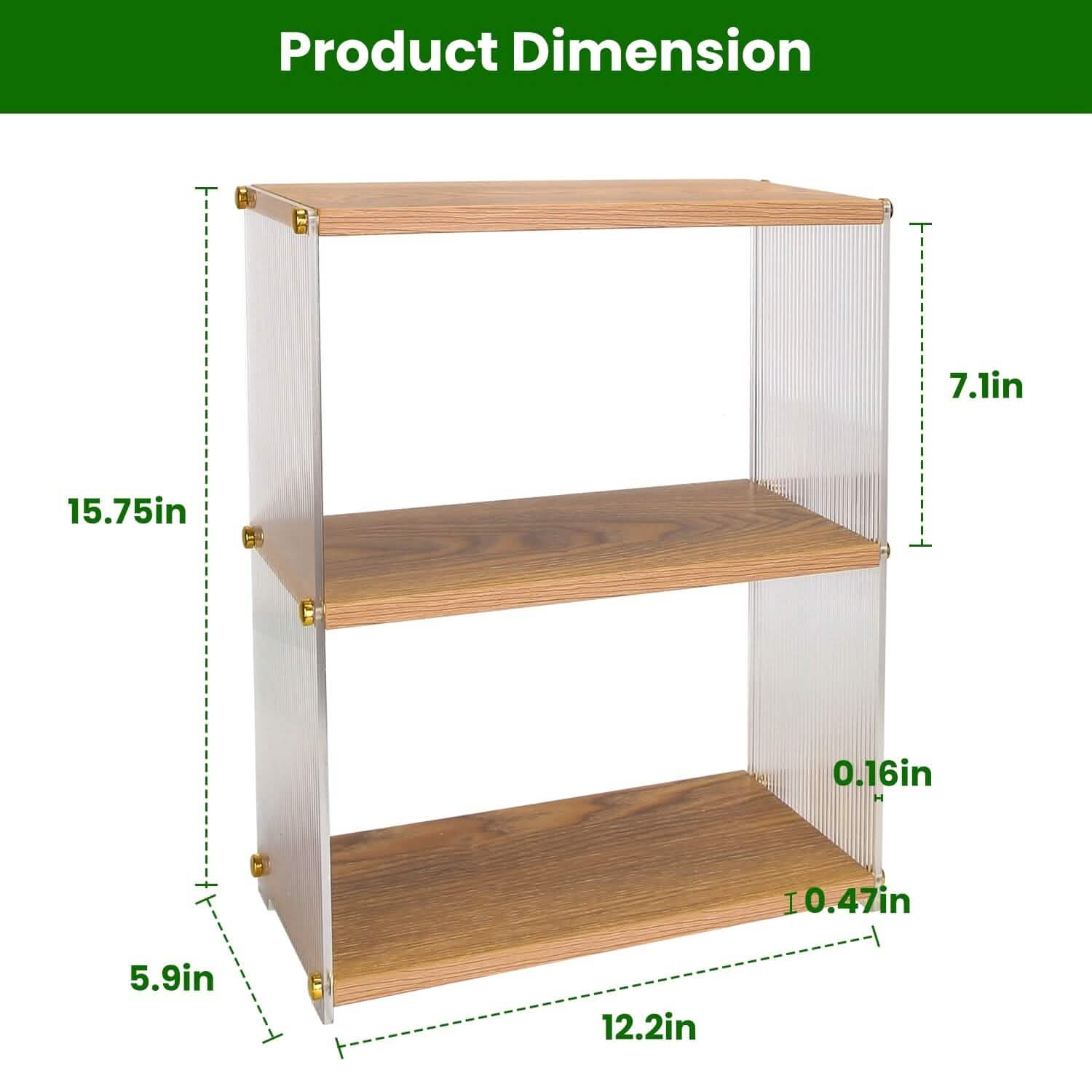 Organisateur de comptoir à 3 niveaux : Meuble de rangement en acrylique et bois pour salle de bain