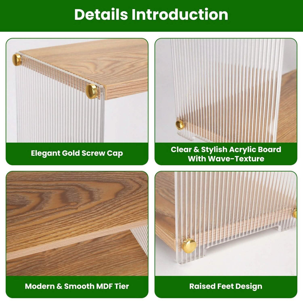 Organisateur de comptoir à 3 niveaux : Meuble de rangement en acrylique et bois pour salle de bain