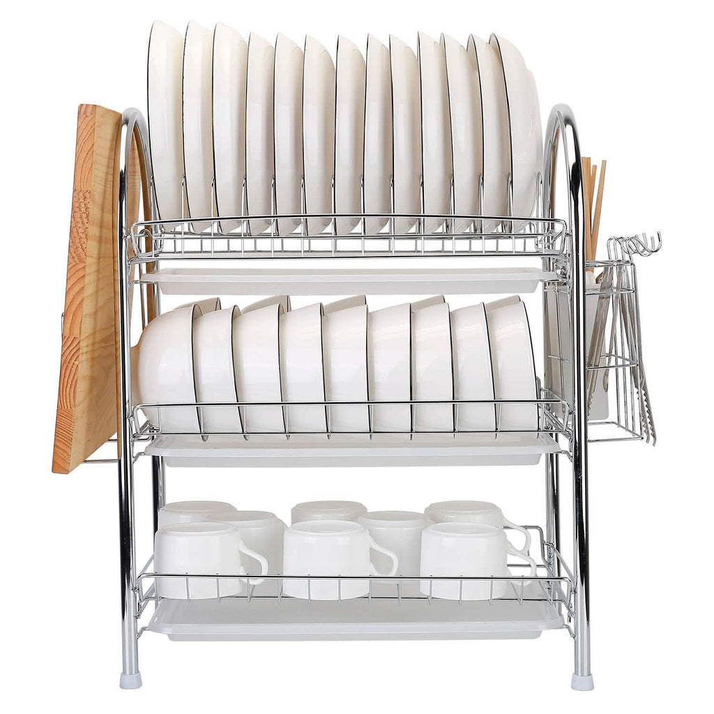 Égouttoir à vaisselle à 3 niveaux avec 3 bacs de récupération pour planche à découper