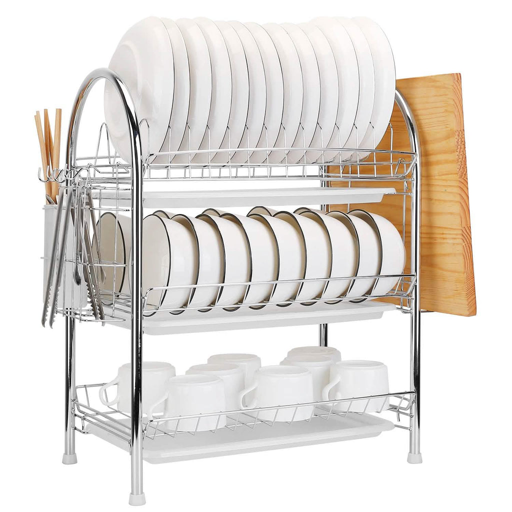Égouttoir à vaisselle à 3 niveaux avec 3 bacs de récupération pour planche à découper