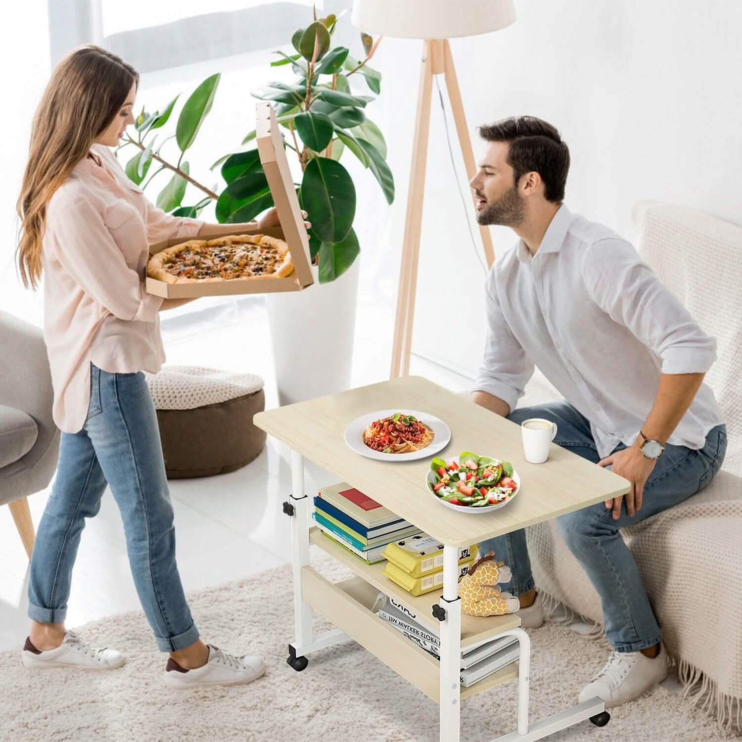 Bureau d'ordinateur portable à 3 niveaux réglable en hauteur avec roulettes