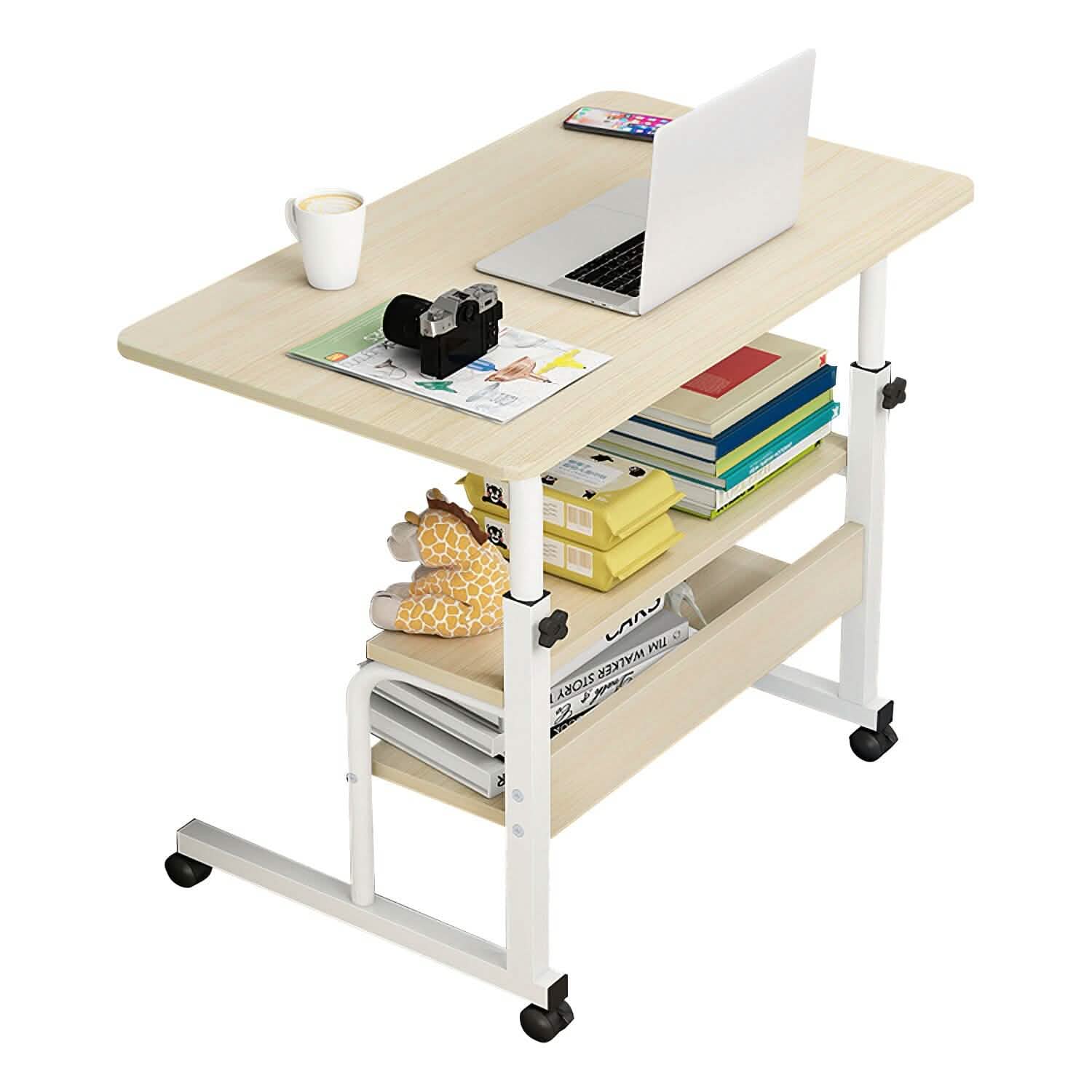 Bureau d'ordinateur portable à 3 niveaux réglable en hauteur avec roulettes