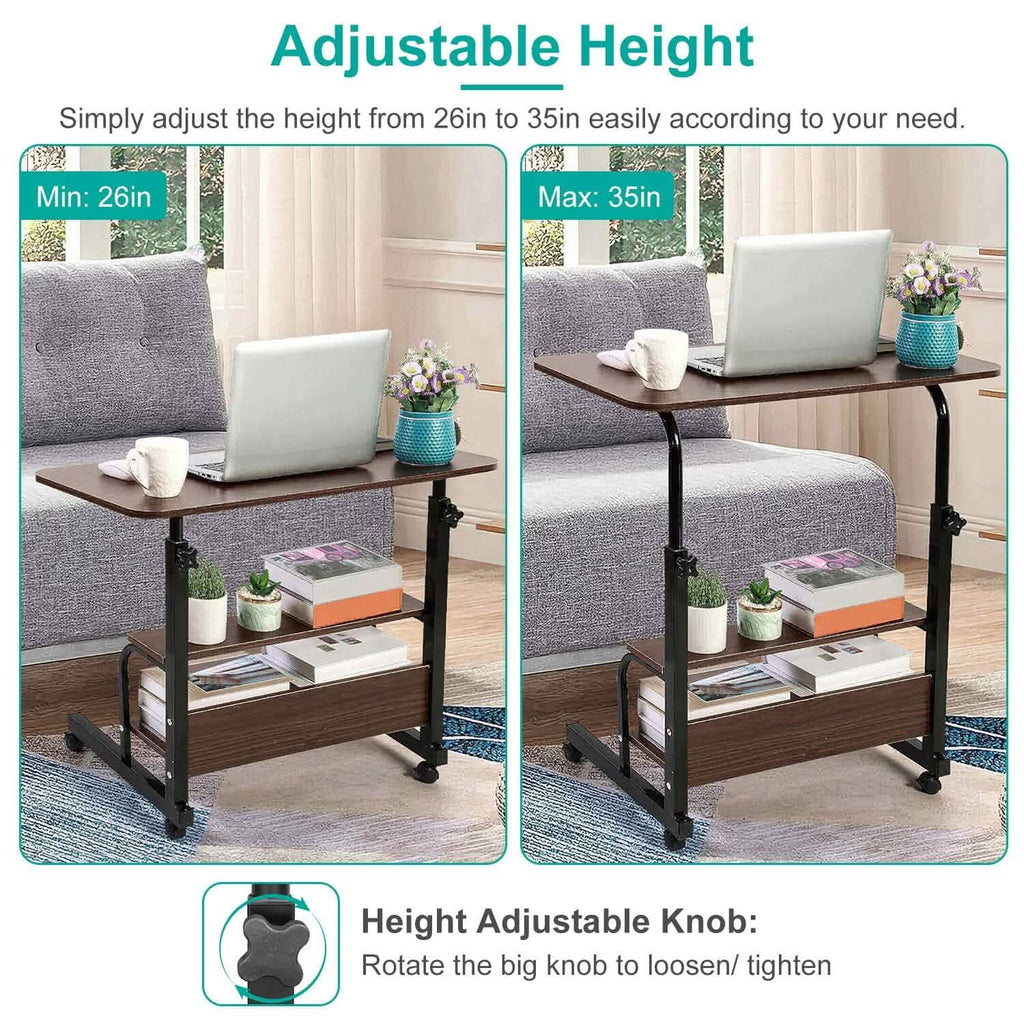 Bureau d'ordinateur portable à 3 niveaux réglable en hauteur avec roulettes