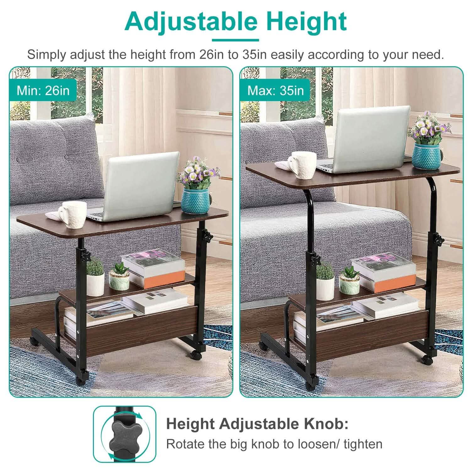 Bureau d'ordinateur portable à 3 niveaux réglable en hauteur avec roulettes
