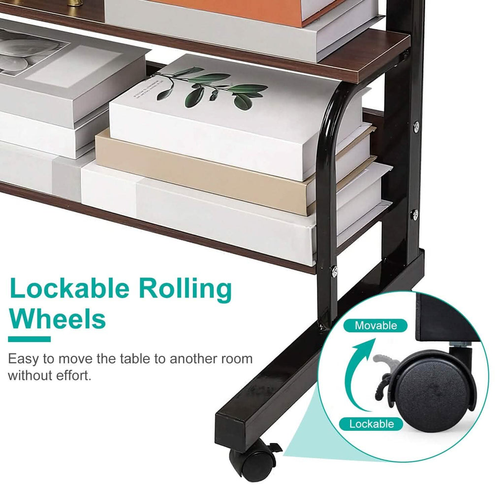 Bureau d'ordinateur portable à 3 niveaux réglable en hauteur avec roulettes