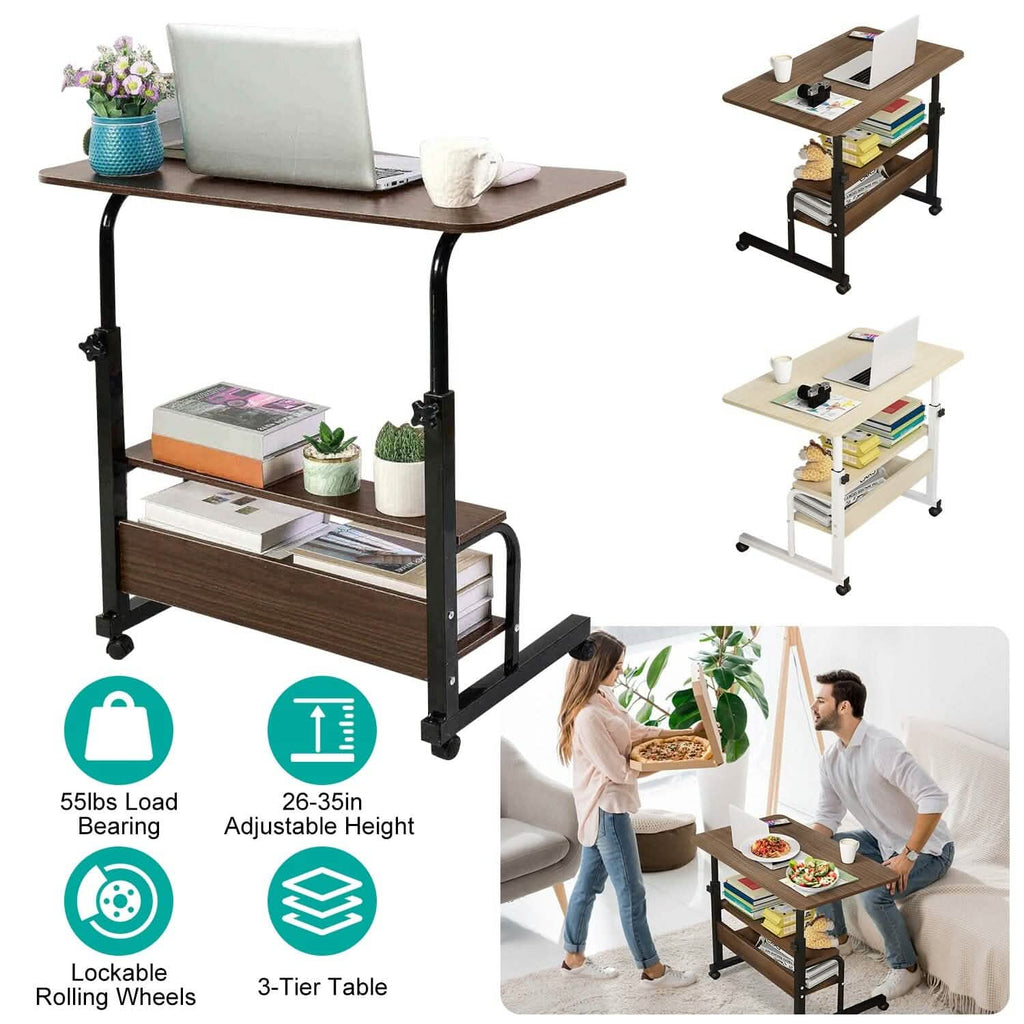 Bureau d'ordinateur portable à 3 niveaux réglable en hauteur avec roulettes