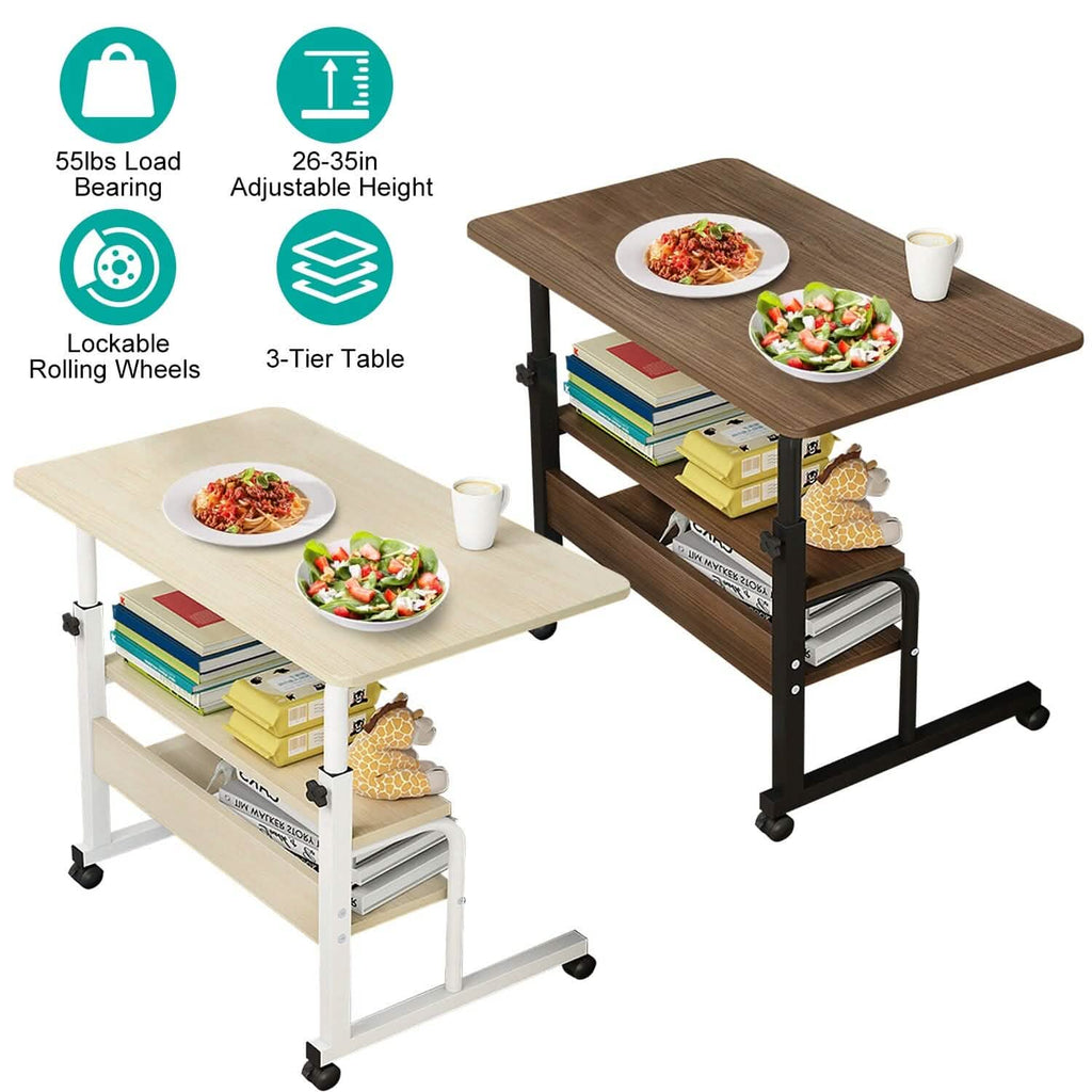 Bureau d'ordinateur portable à 3 niveaux réglable en hauteur avec roulettes