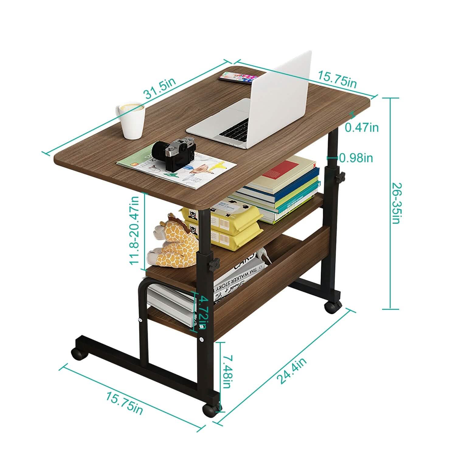 Bureau d'ordinateur portable à 3 niveaux réglable en hauteur avec roulettes