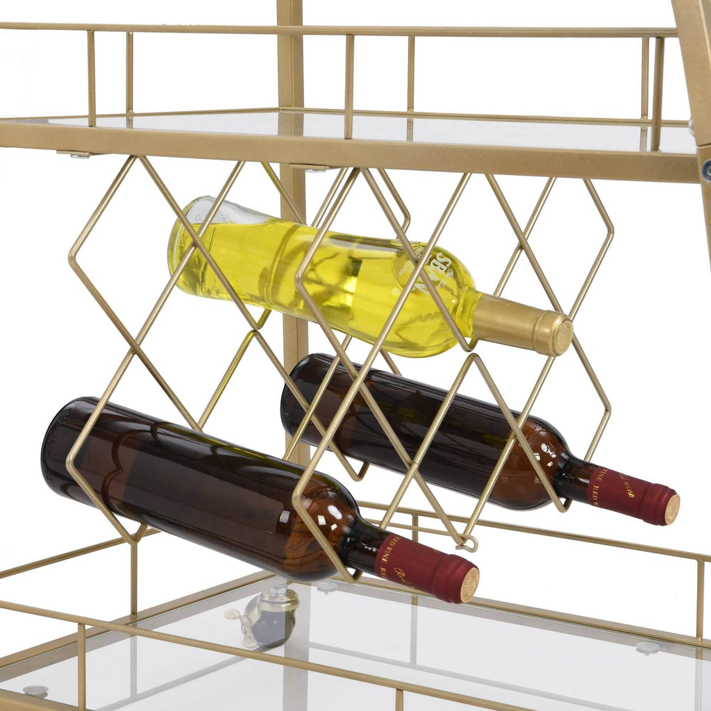 Chariot de service à vin à 3 niveaux en métal avec roulettes