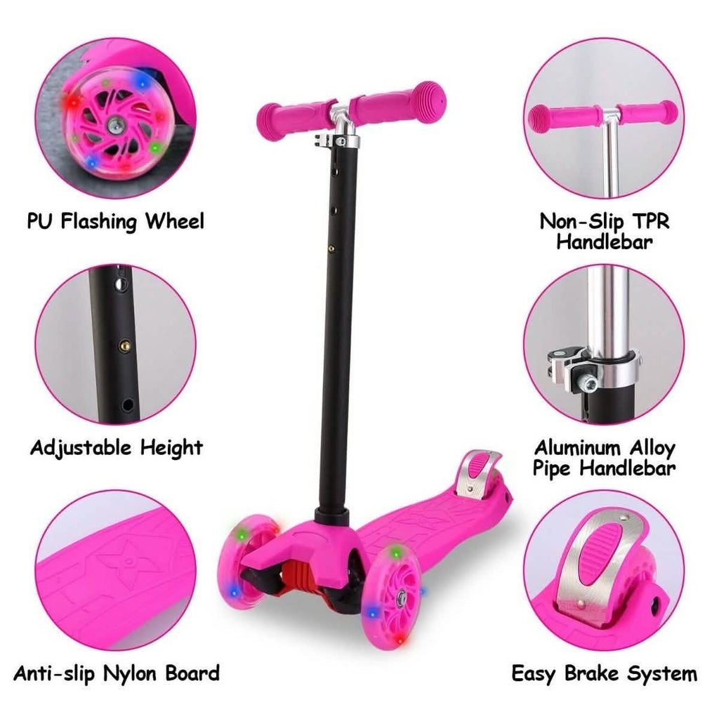 Trottinette 3 roues LED pour enfants, trottinette clignotante à hauteur réglable