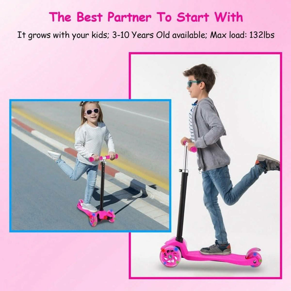 Trottinette 3 roues LED pour enfants, trottinette clignotante à hauteur réglable