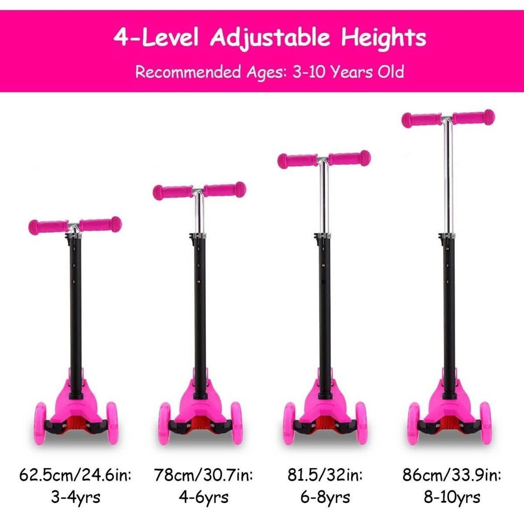 Trottinette 3 roues LED pour enfants, trottinette clignotante à hauteur réglable