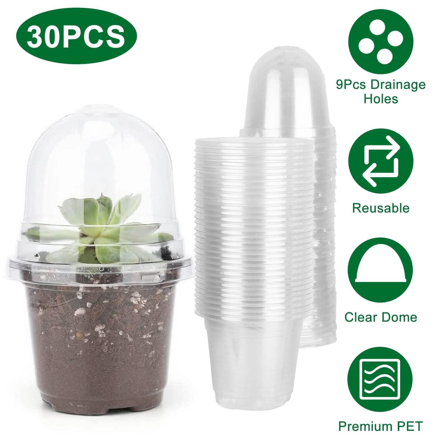 30 pièces : Pots de pépinière en PET pour semis de fleurs avec couvercle et trous de drainage
