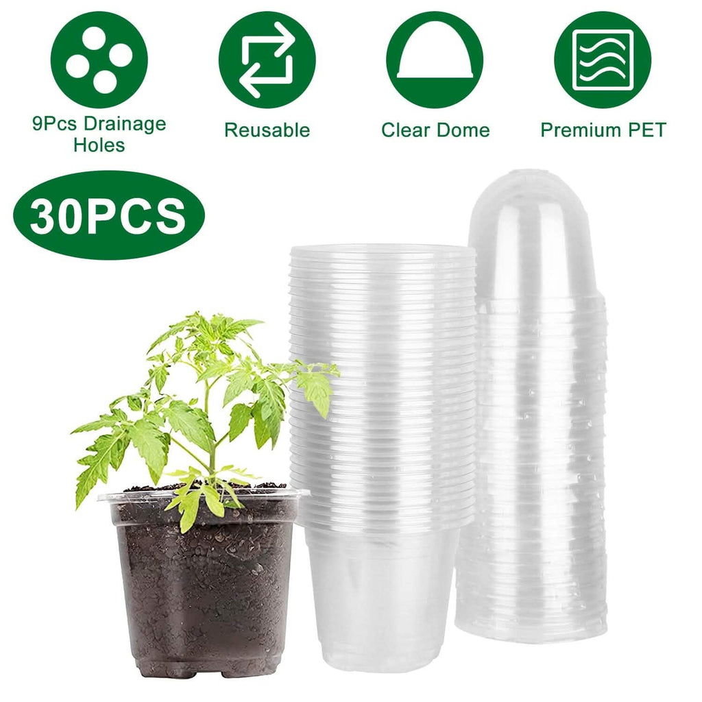 30 pièces : Pots de pépinière en PET pour semis de fleurs avec couvercle et trous de drainage