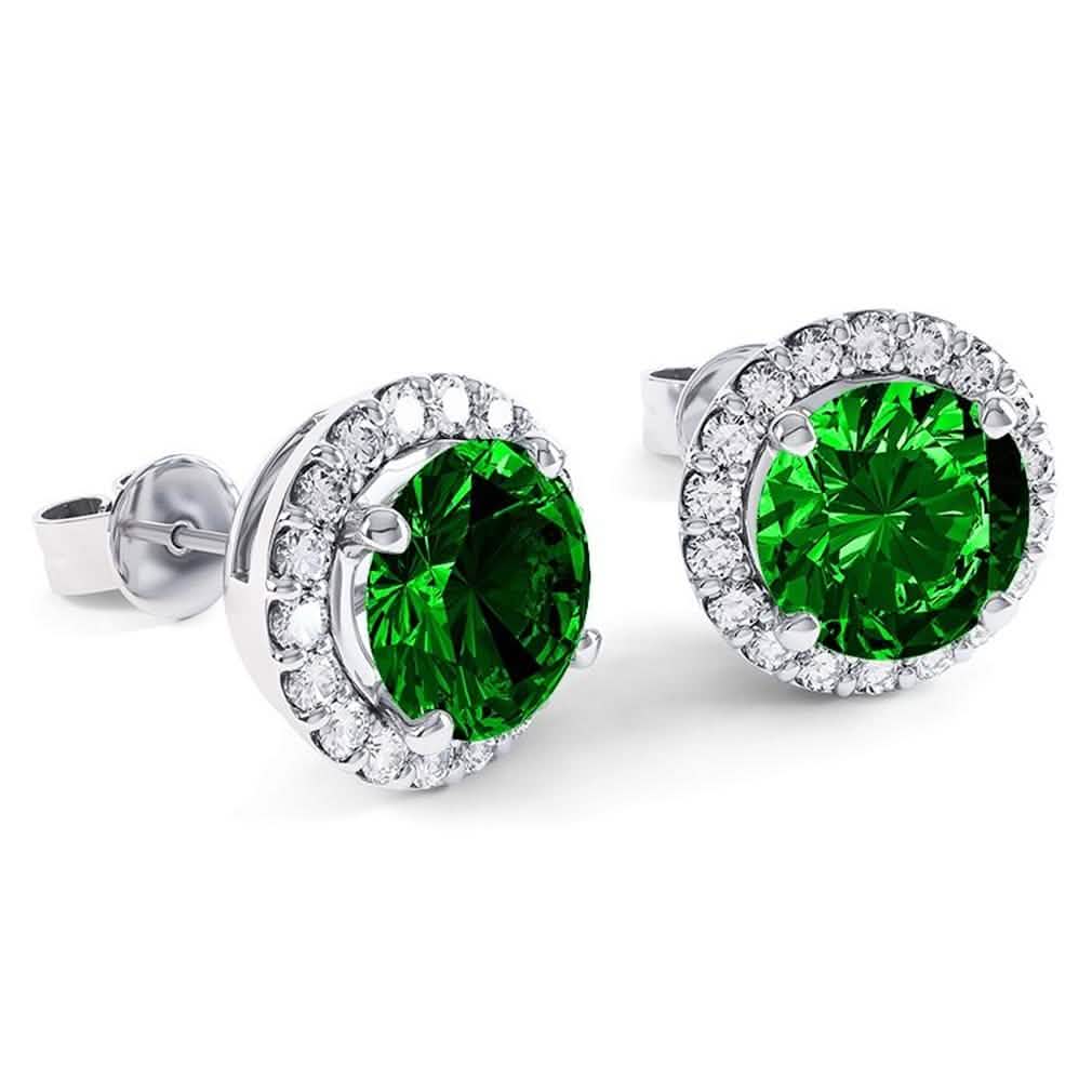 Clous d'oreilles en argent sterling avec halo d'émeraude 3,00 CTTW