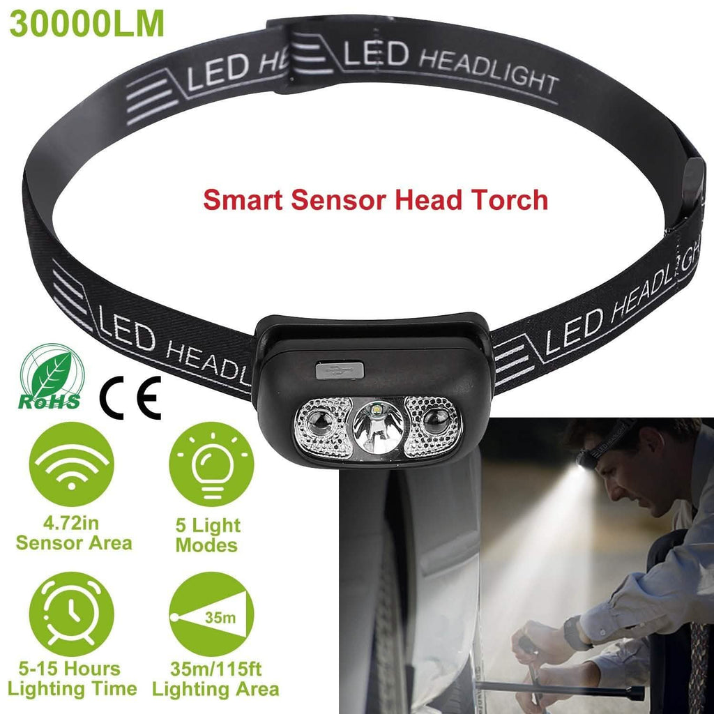 Lampes frontales rechargeables 30000LM avec détecteur de mouvement