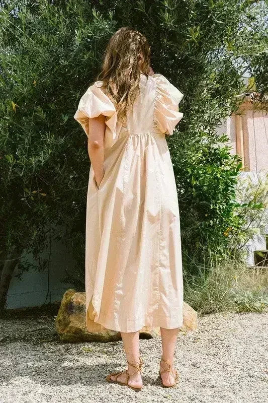 Robe Midi Annie Wear à Manches Courtes Bouffantes et Smocks