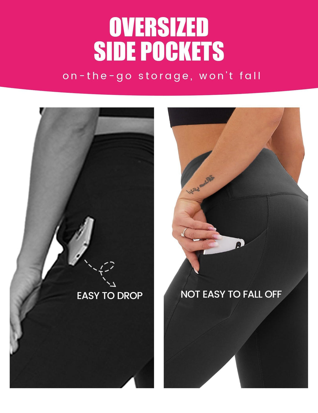 Pantalon de yoga raccourci taille haute – Poches diagonales et imprimé chiné