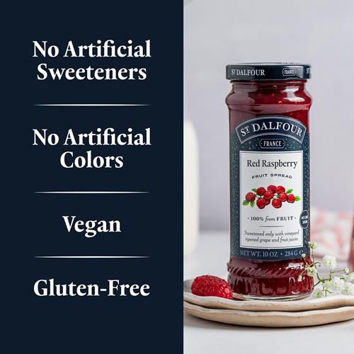 Confiture de Framboises Saint Dalfour - 283g - 100% Fruits, Sans Ingrédients Artificiels, Sans OGM, Sans Sucre de Canne, Entièrement Naturelle, Fabriquée en France