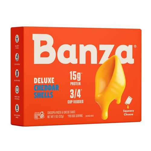 Banza Coquilles Deluxe Macaroni au Fromage Cheddar Crémeux - Riche en Protéines, Sans Gluten et à Faible Teneur en Glucides, Macaroni au Fromage Protéiné Deluxe 312g