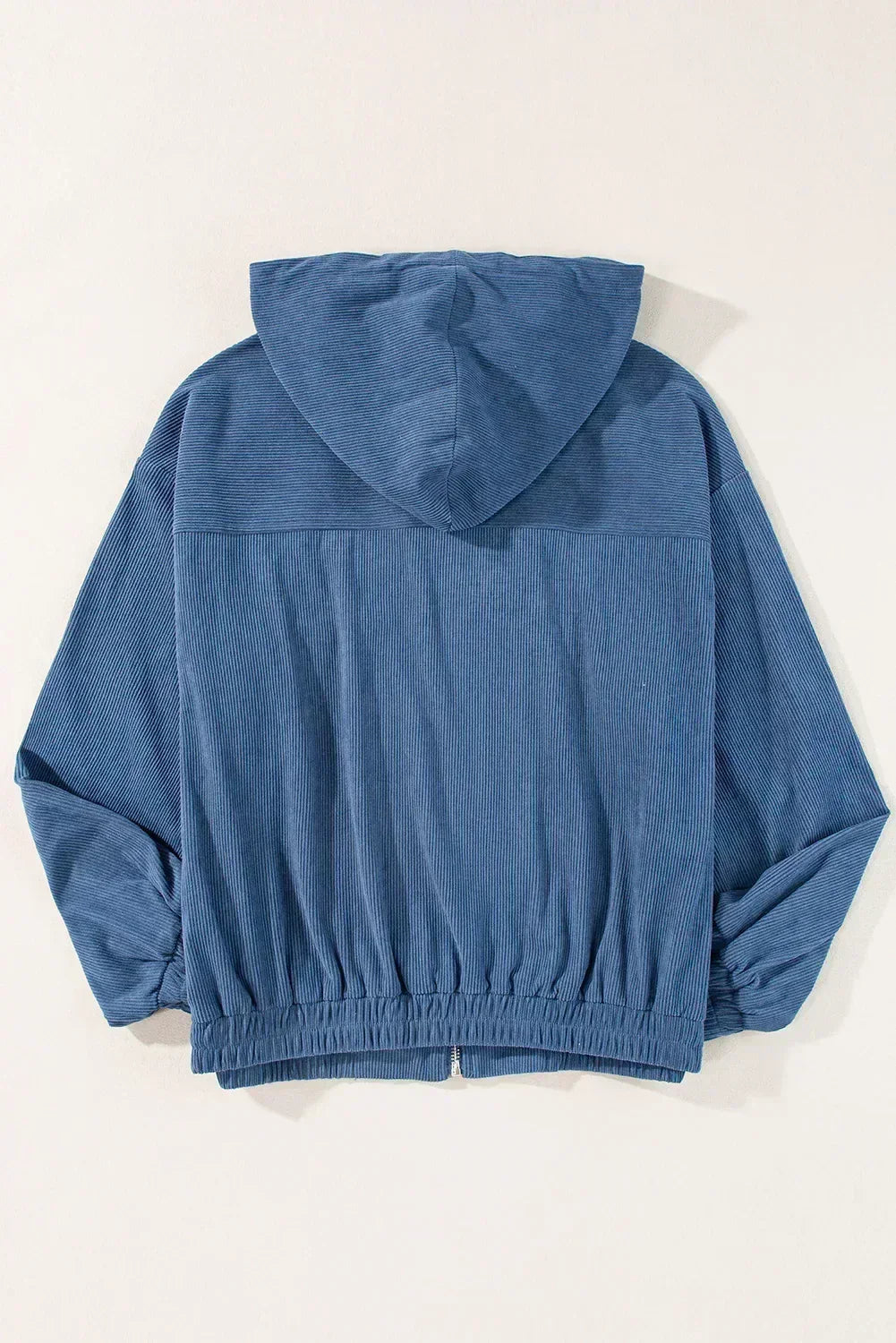 Veste à capuche zippée en velours côtelé bleu sarcelle véritable – Femstylo
