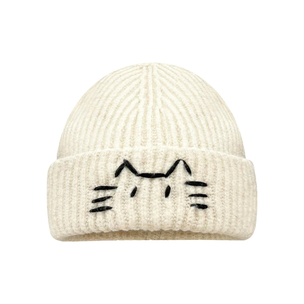 Bonnet tricoté femme motif chat mignon – Bonnet chaud automne et hiver