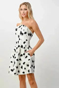 Robe courte évasée bustier à imprimé coup de pinceau - Femstylo
