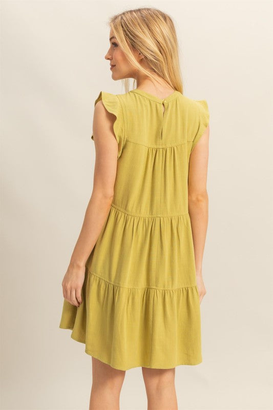 Robe étagée à col rond et manches à volants pour femme – Robe étagée féminine et ludique avec manches à volants pour occasions décontractées ou habillées