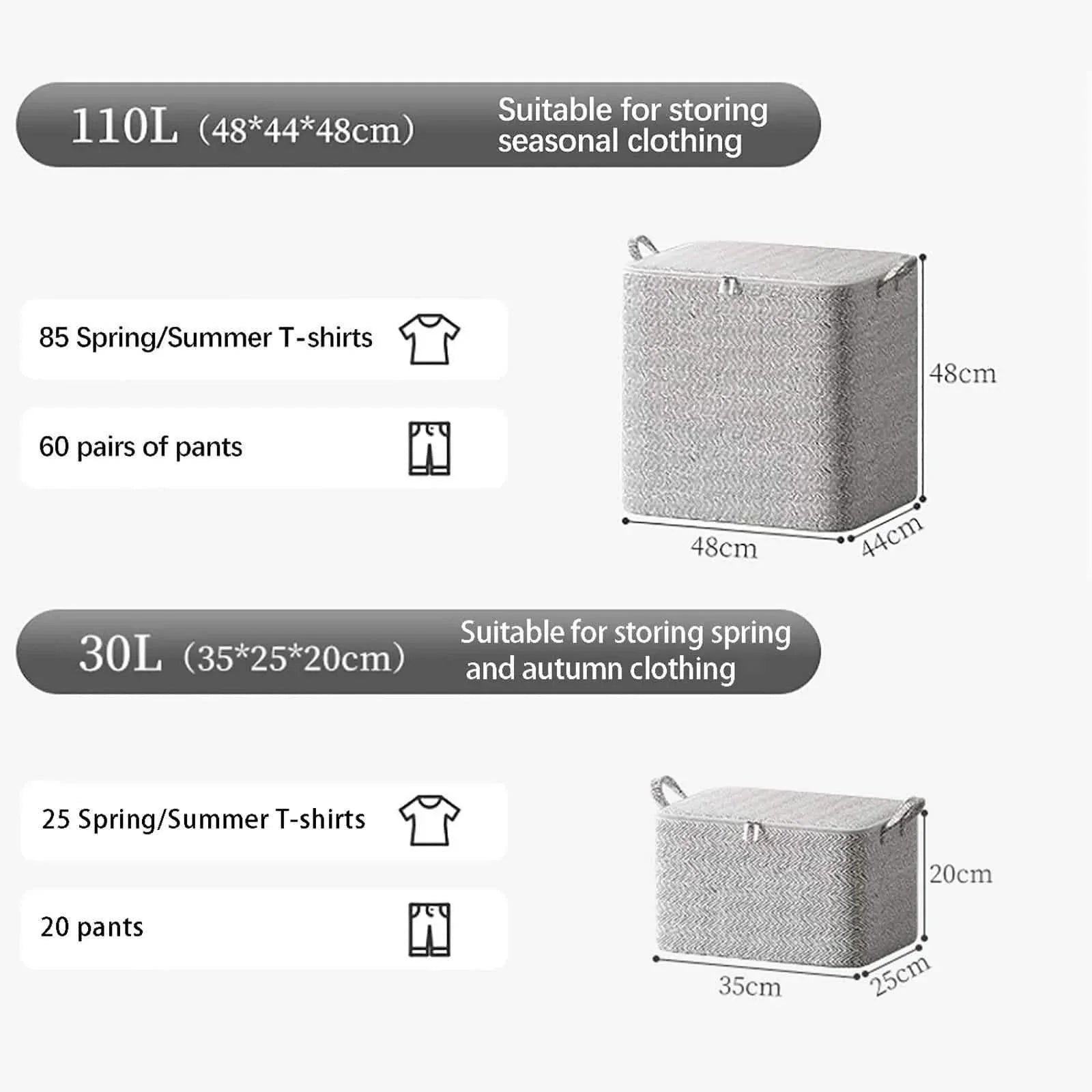 Sac de rangement pliable en tissu 30L avec poignée renforcée