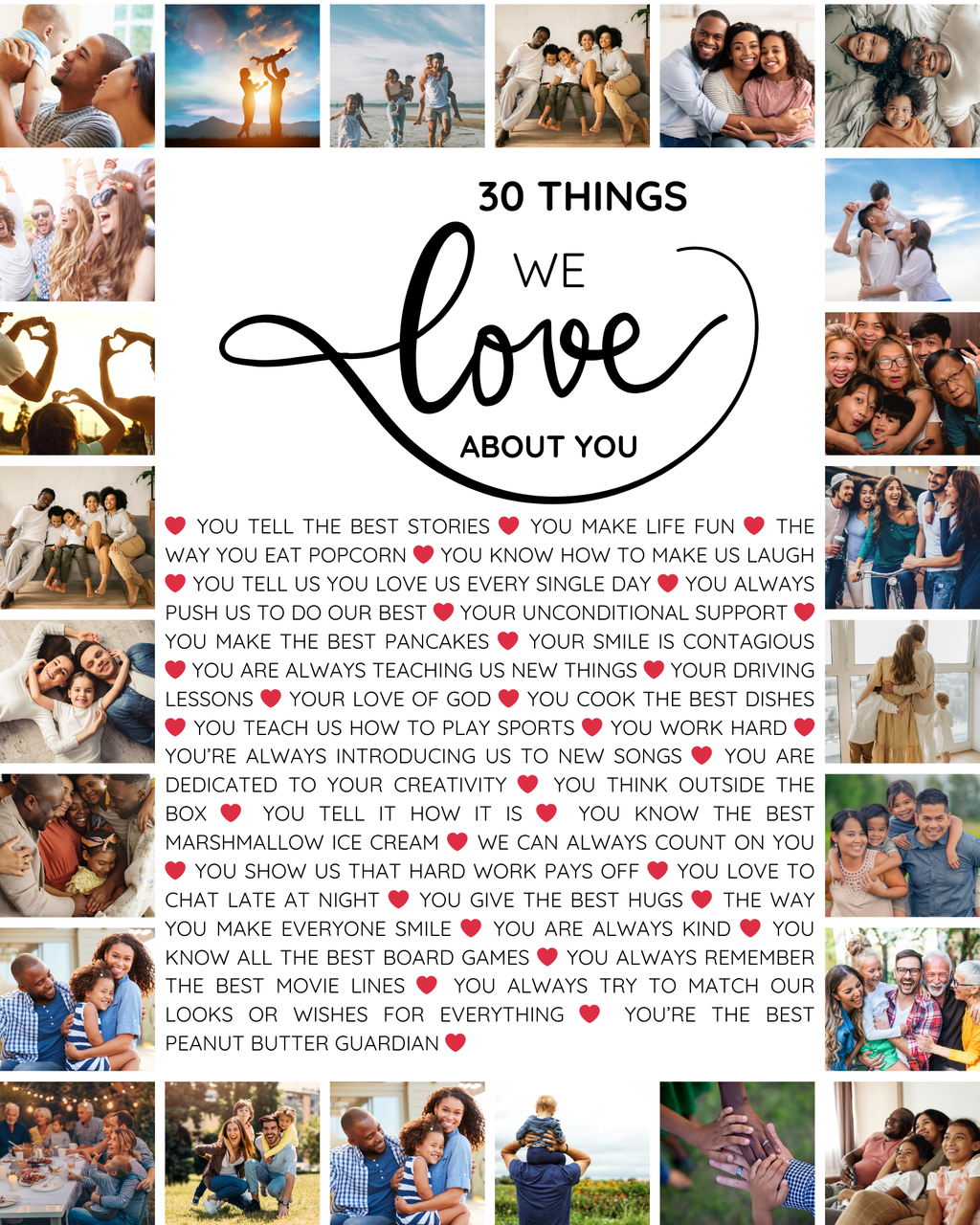 30 Things We Love About You – 30th Birthday Canva Wall Art Template