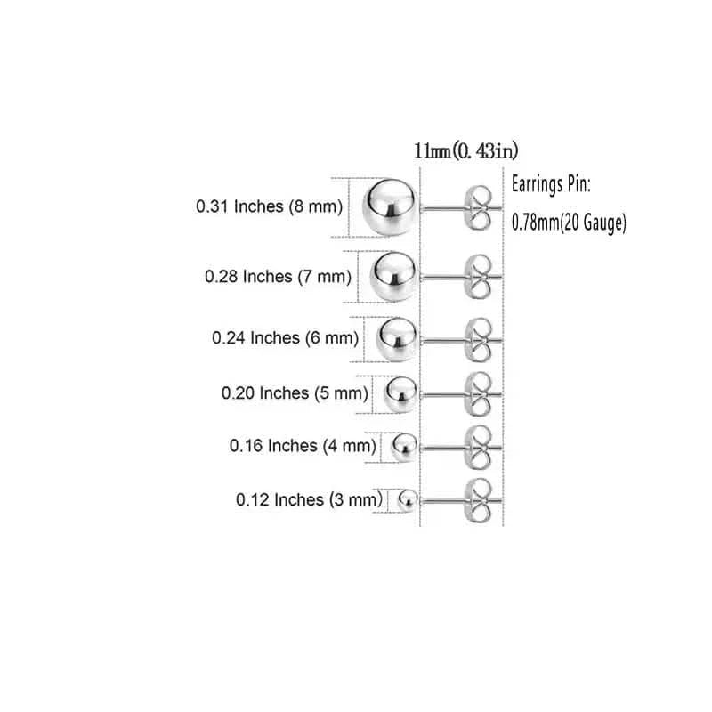 Boucles d'oreilles clous en acier inoxydable hypoallergénique en forme de boule