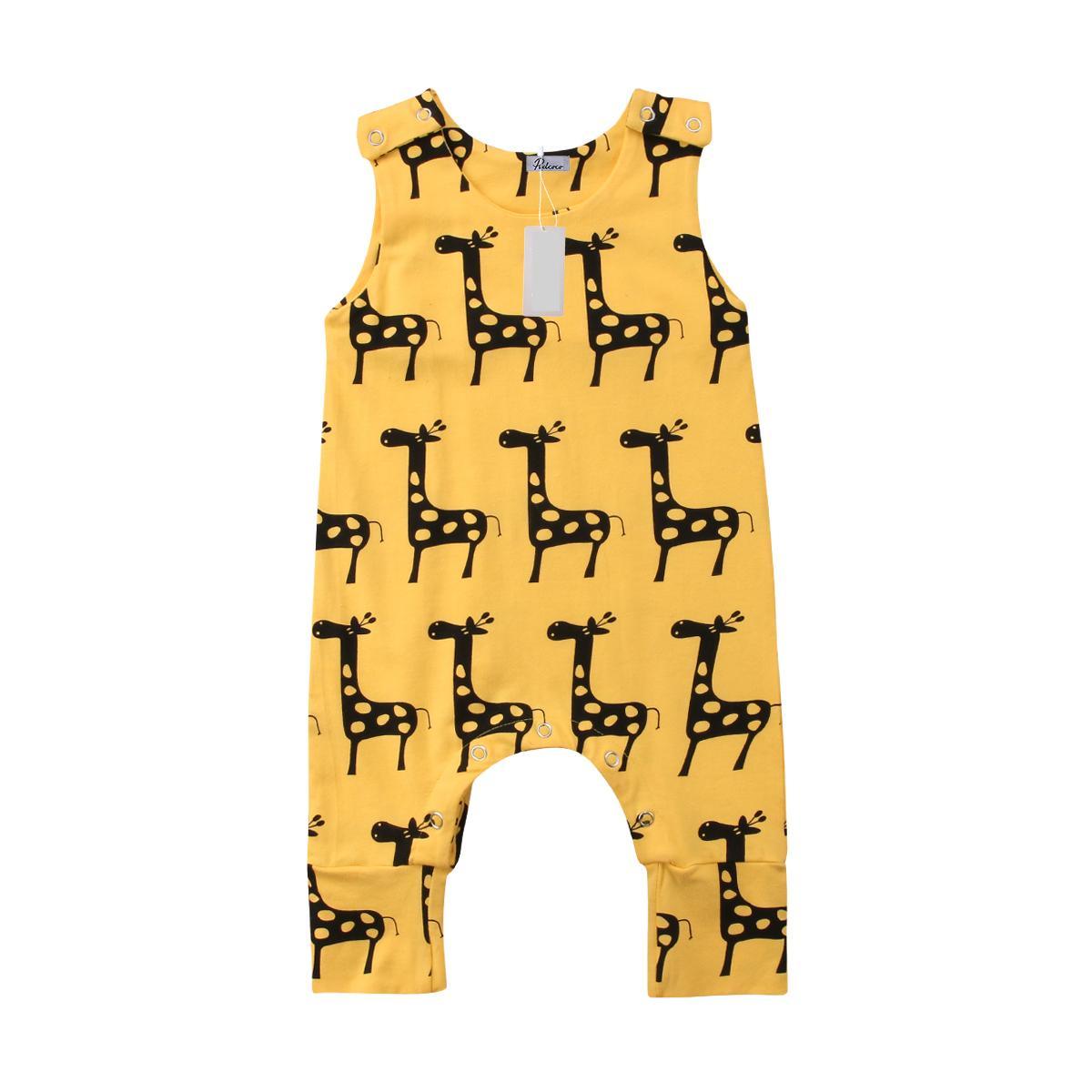 Adorables Barboteuses Sans Manches en Coton pour Bébé Fille Garçon, avec Motif Animal Dessin Animé et Design Girafe