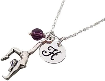 Collier personnalisé Gymnastique – Initiale et Pierre de naissance en argent sterling