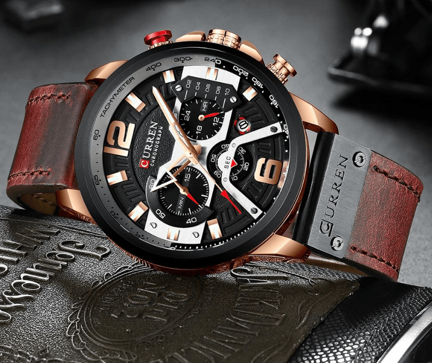 Montre Sport Homme Étanche Avec Bracelets en Cuir, Chronomètres et Grands Chiffres Détails Montres de Luxe Design Unique Excellent Cadeau